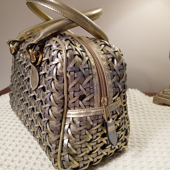Vintage Warren Reed Gold And Silver Metallic Woven Leather Satchel EUC - Picture 2 of 6